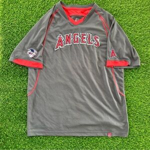 Anaheim LA Angels Majestic V-Neck Team Applique Grey Shirt Embroidered